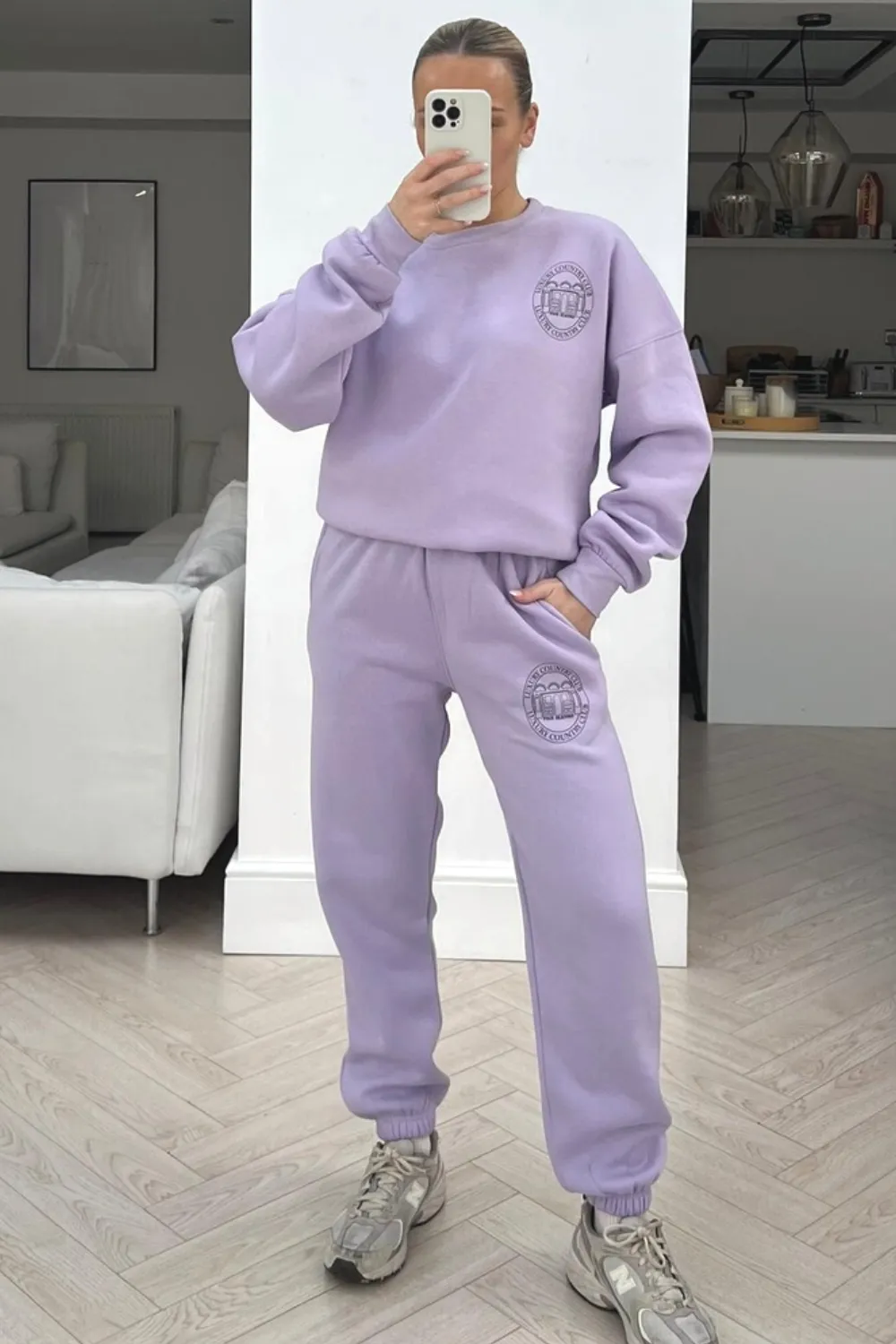 Country club lilac printed sweater loungewear set