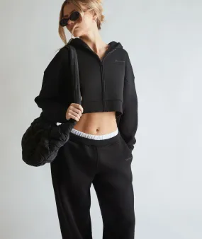 Cropped Zip Through Hoodie - Black