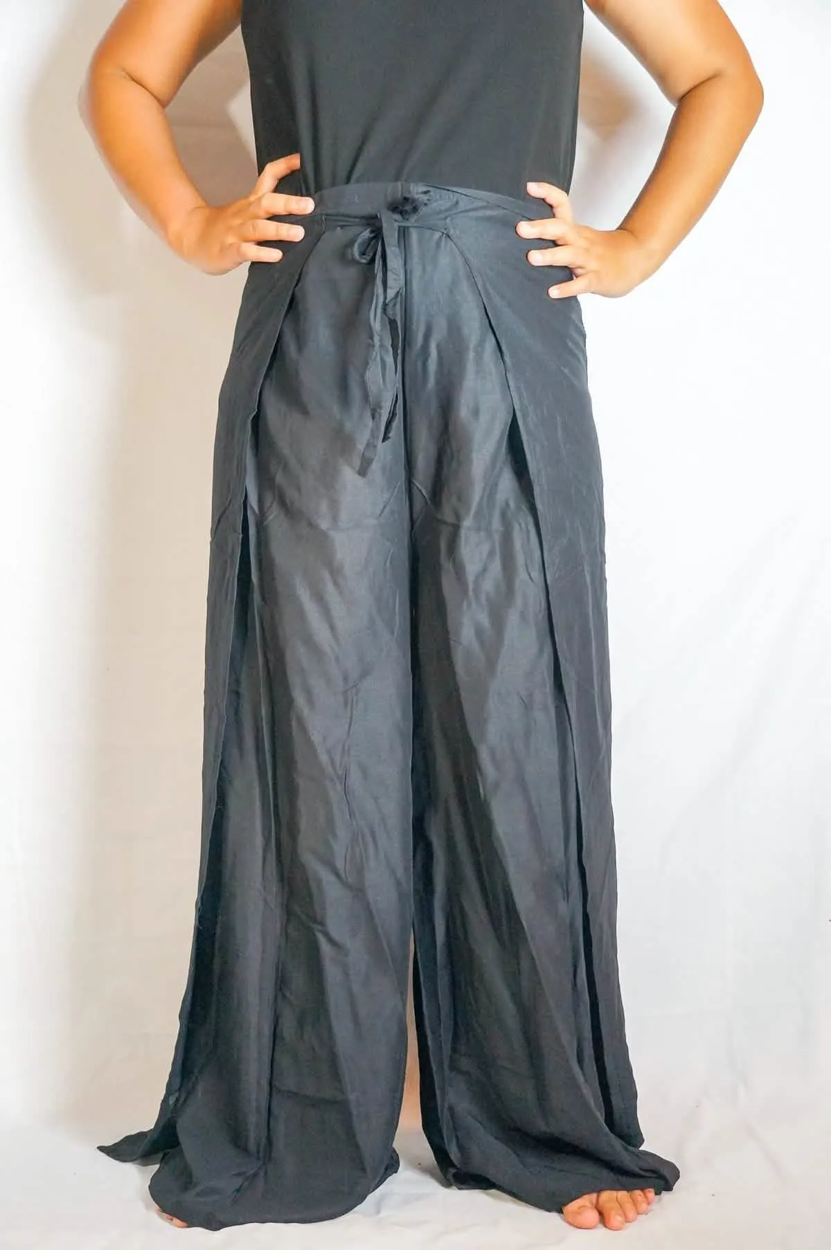 Elegant Black Boho Style Wrap Palazzo Trousers for Ultimate Comfort