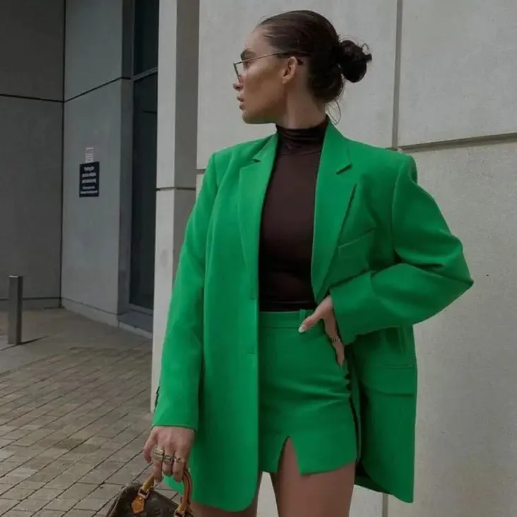 Elegant Green Single-Breasted Long Sleeve Blazer