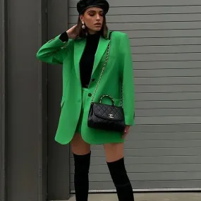 Elegant Green Single-Breasted Long Sleeve Blazer