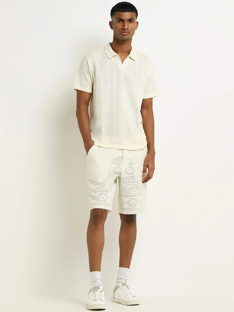 ETA Off-White Crochet Cotton Blend Relaxed Fit Shorts