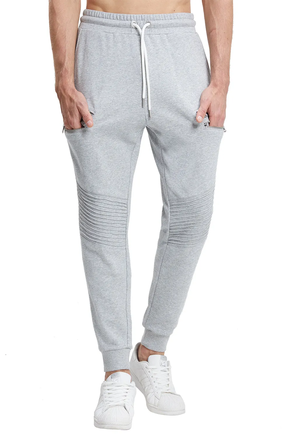 Extreme Pop Mens Tracksuit Bottoms Multi Zip Pockets Joggers Pleated Knee Pants UK Brand