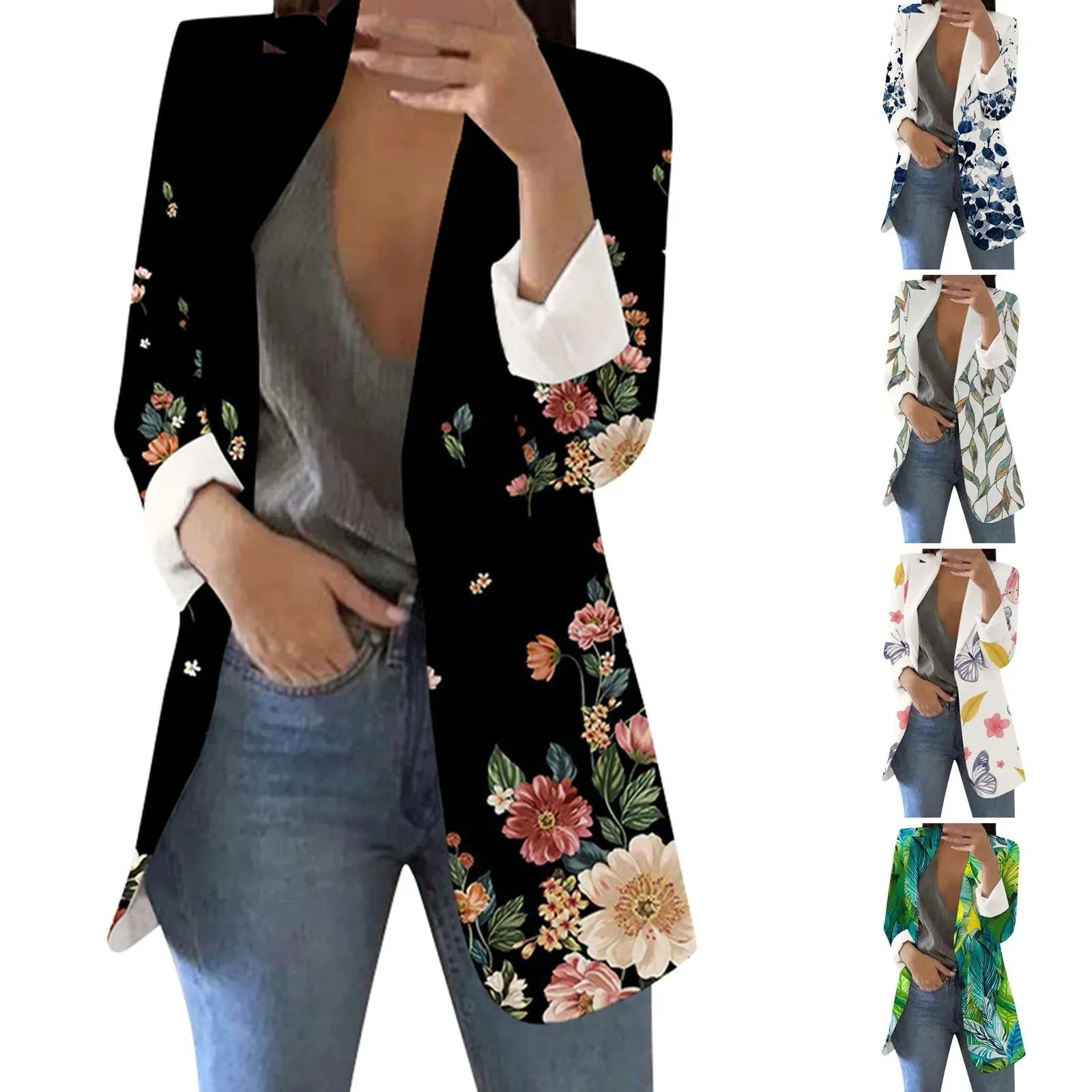 Feeling Alive Leaf Print Longline Blazer Jacket