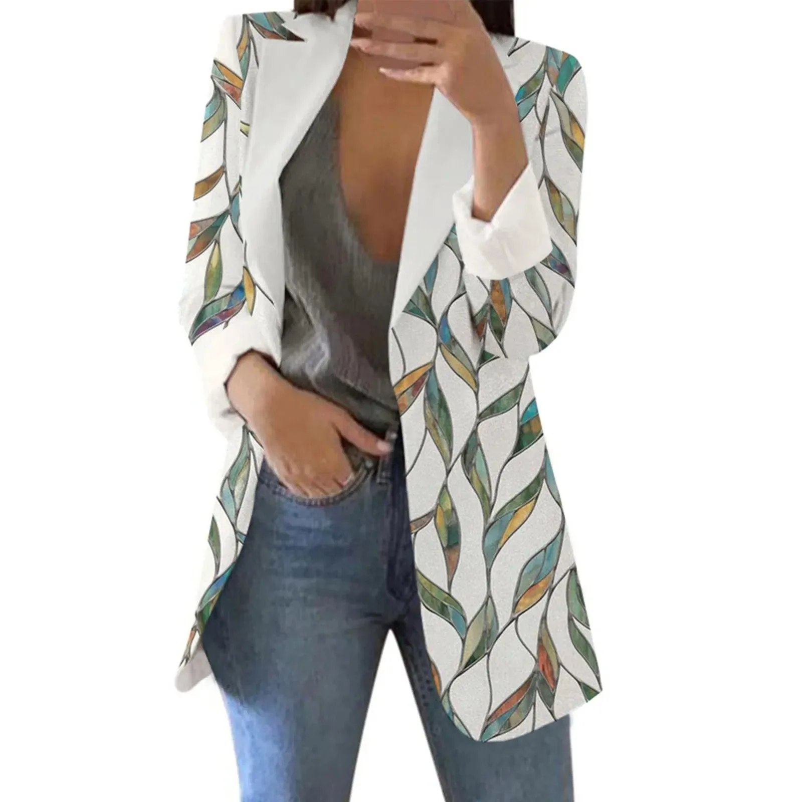 Feeling Alive Leaf Print Longline Blazer Jacket