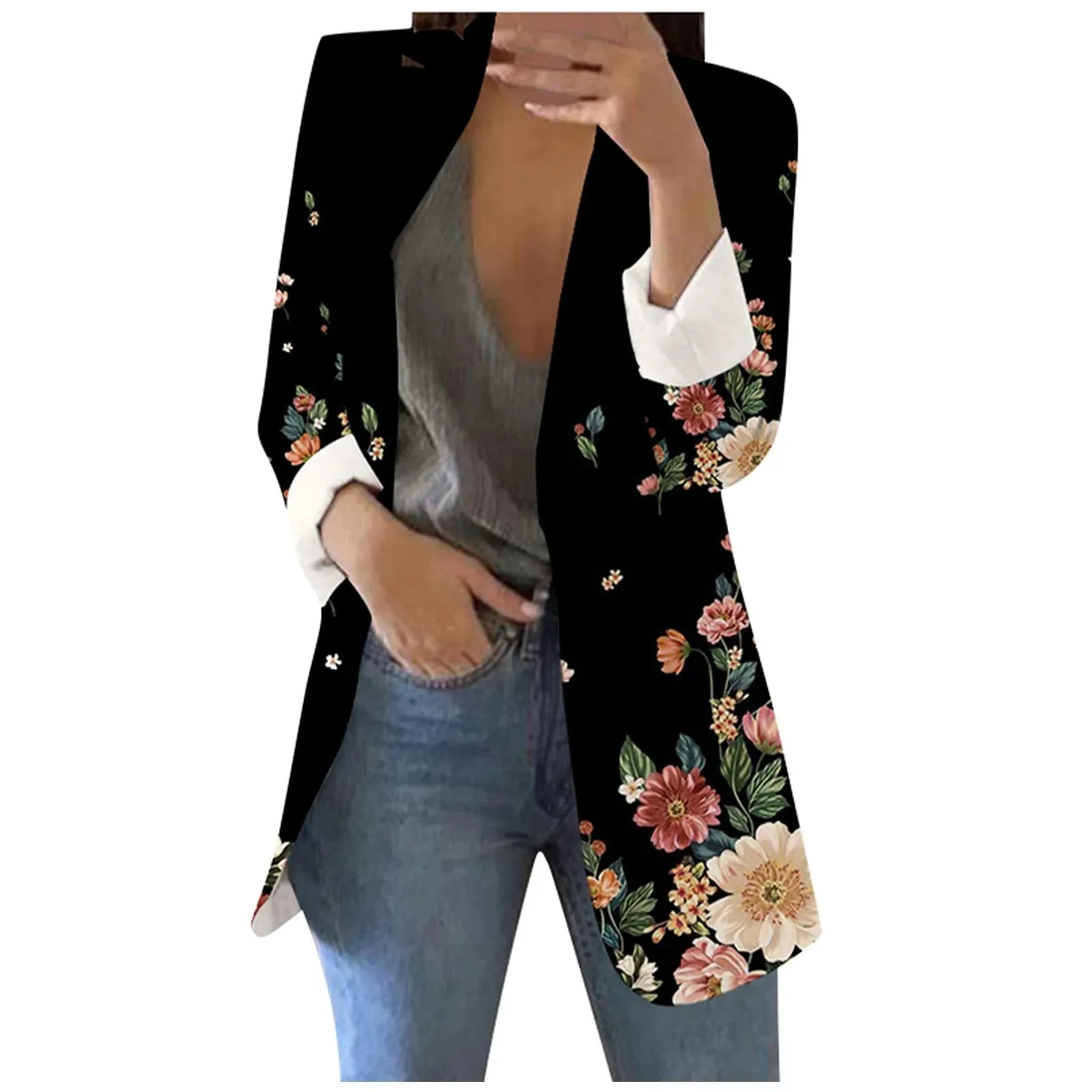 Feeling Alive Leaf Print Longline Blazer Jacket