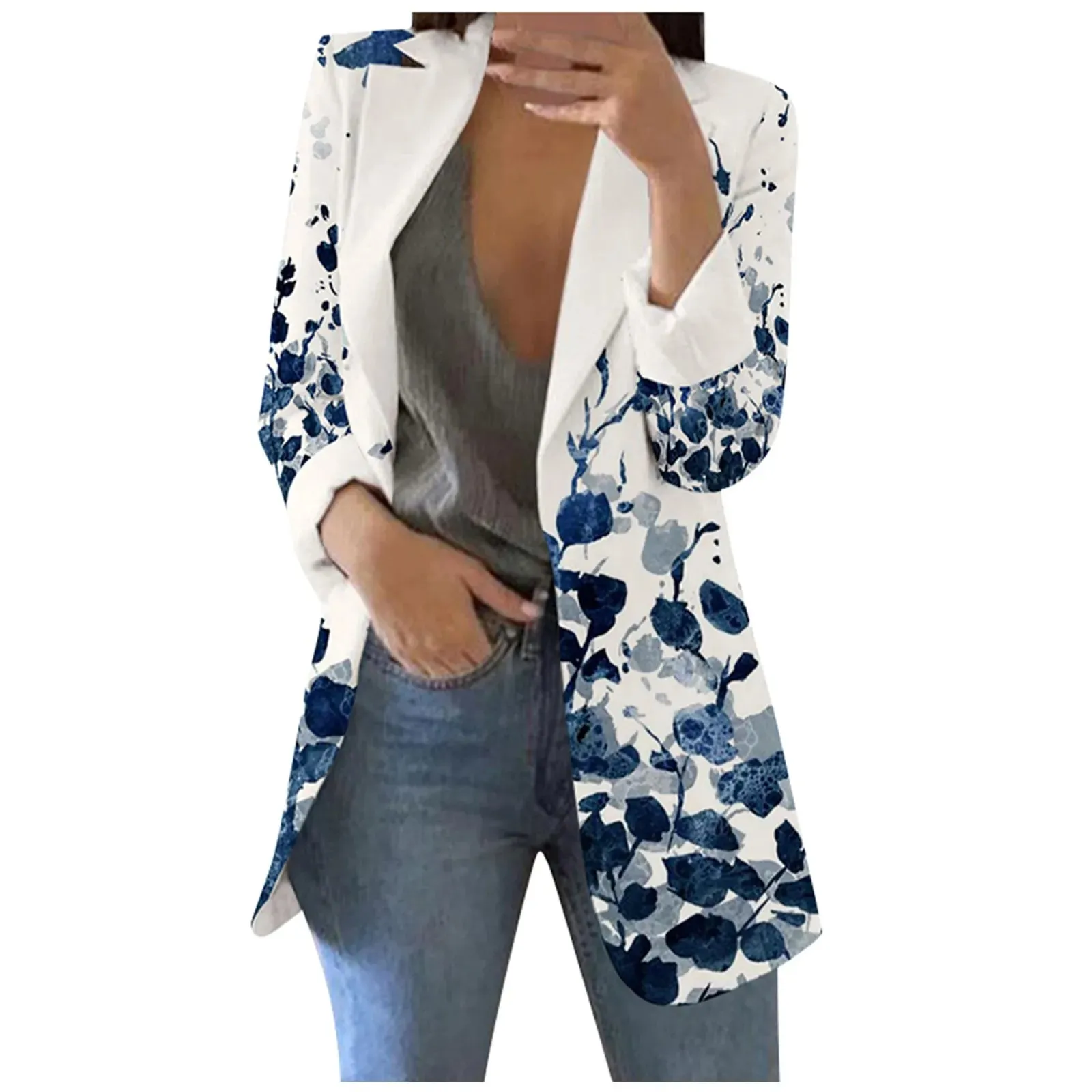 Feeling Alive Leaf Print Longline Blazer Jacket