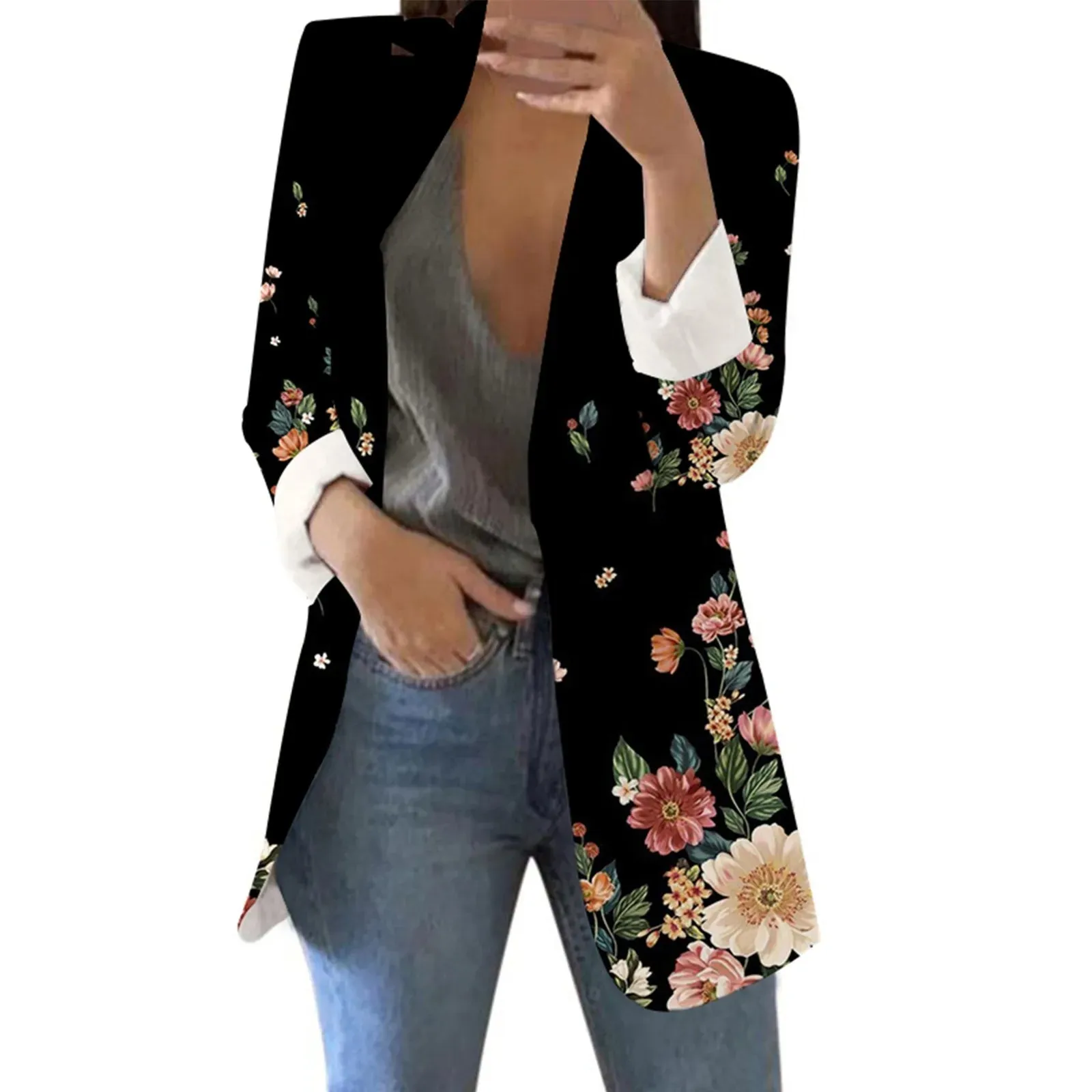 Feeling Alive Leaf Print Longline Blazer Jacket