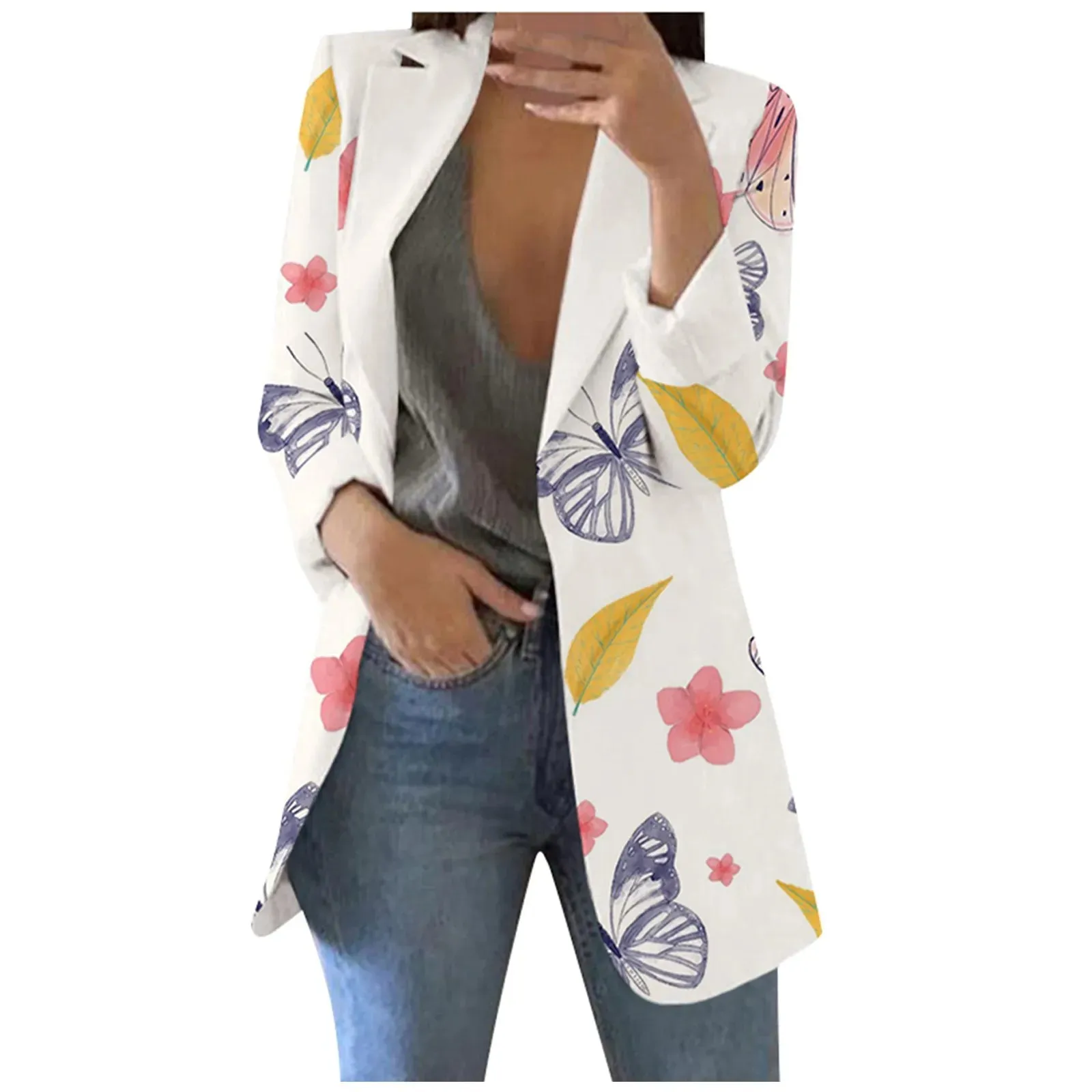 Feeling Alive Leaf Print Longline Blazer Jacket