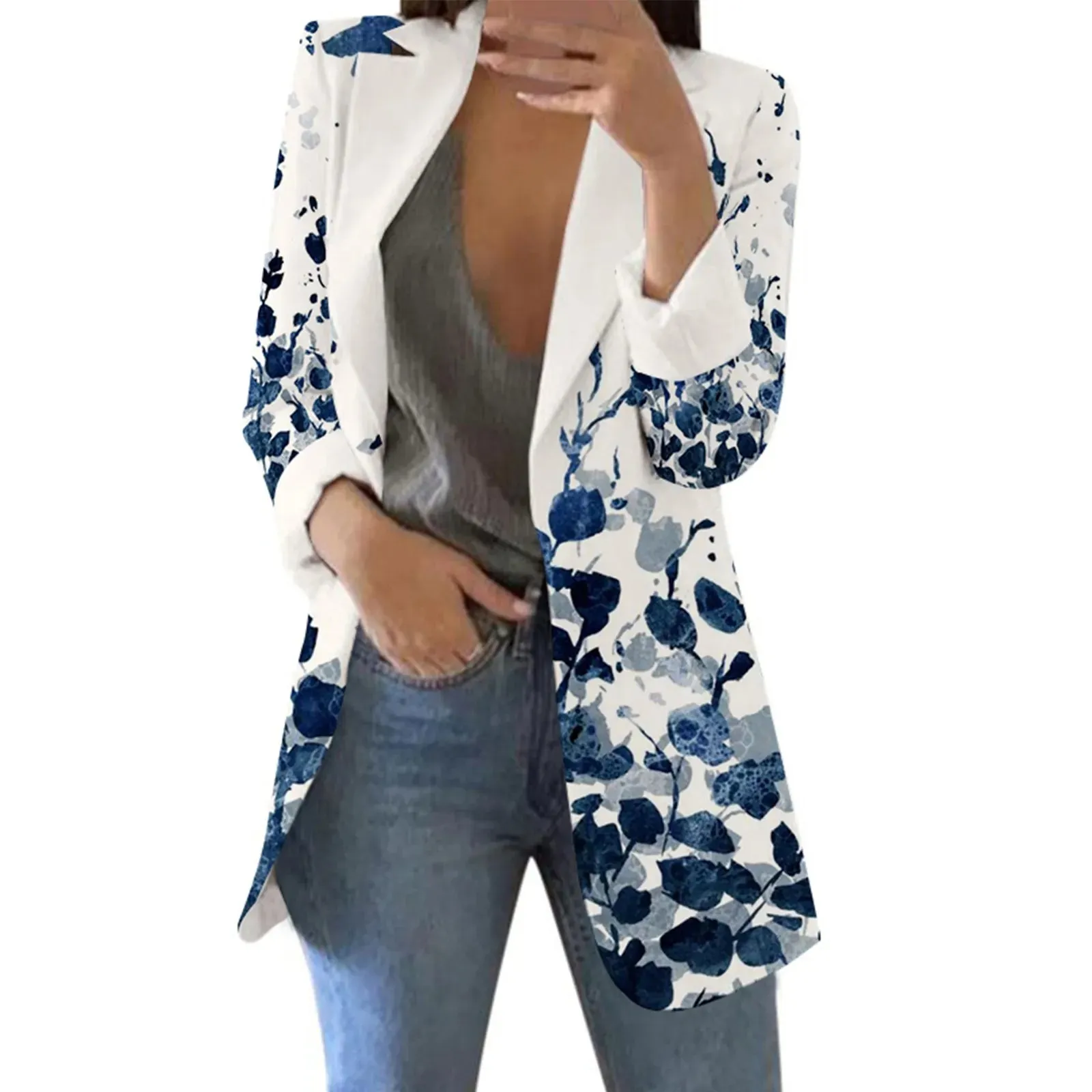 Feeling Alive Leaf Print Longline Blazer Jacket