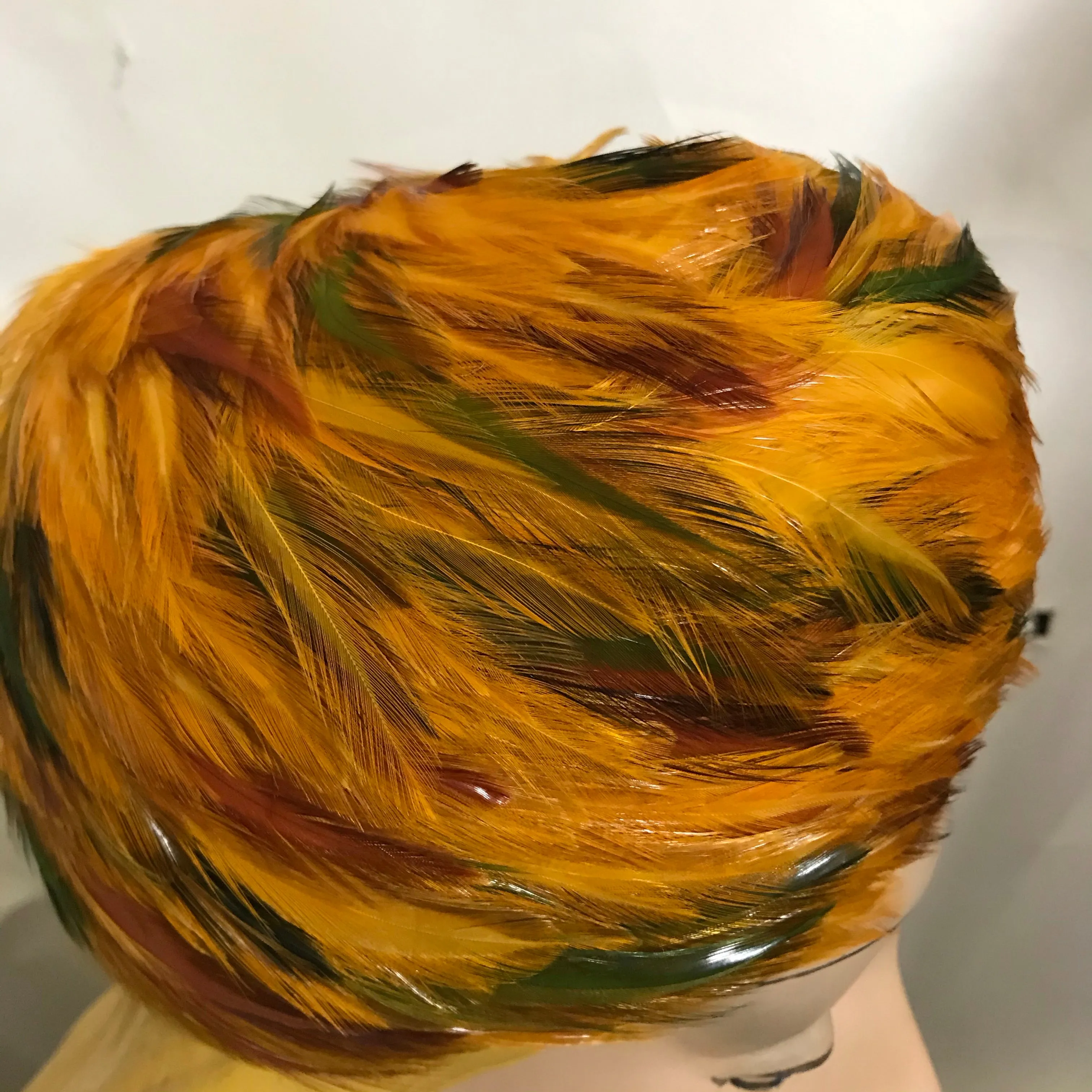 Fiery Orange and Yellow Feathered Hat circa 1960s