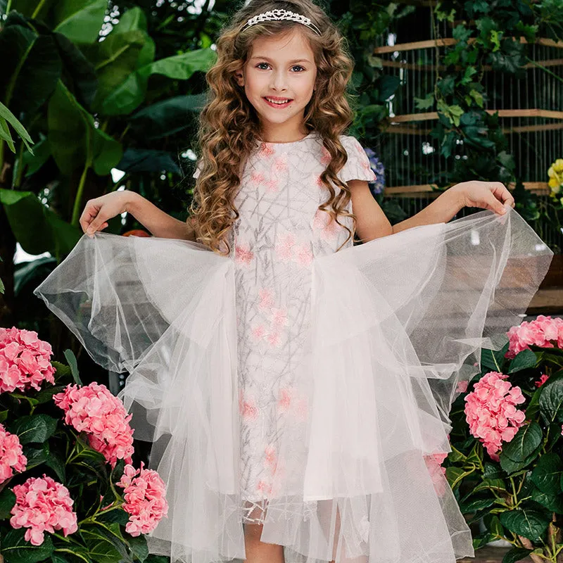 Floral Embroidered Knee-Length Dress, Size 3-10 Yrs