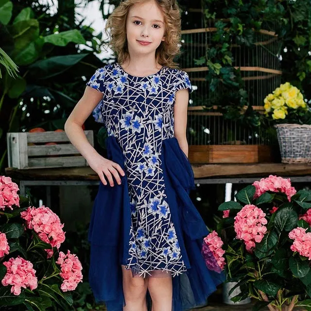 Floral Embroidered Knee-Length Dress, Size 3-10 Yrs