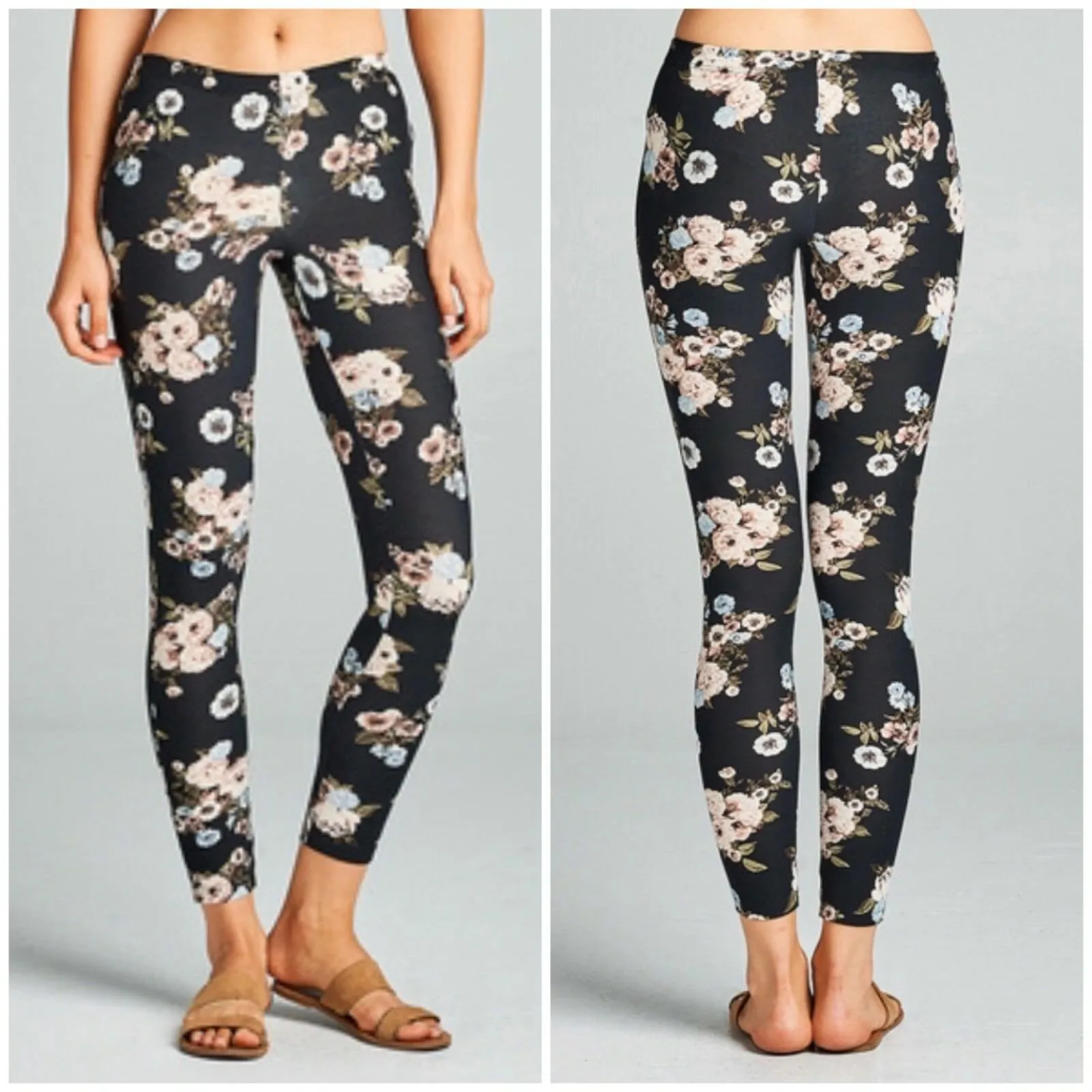 Floral Leggings Stretch Yoga Lounge Ankle Lightweight Pants Gym Workout Black Mauve