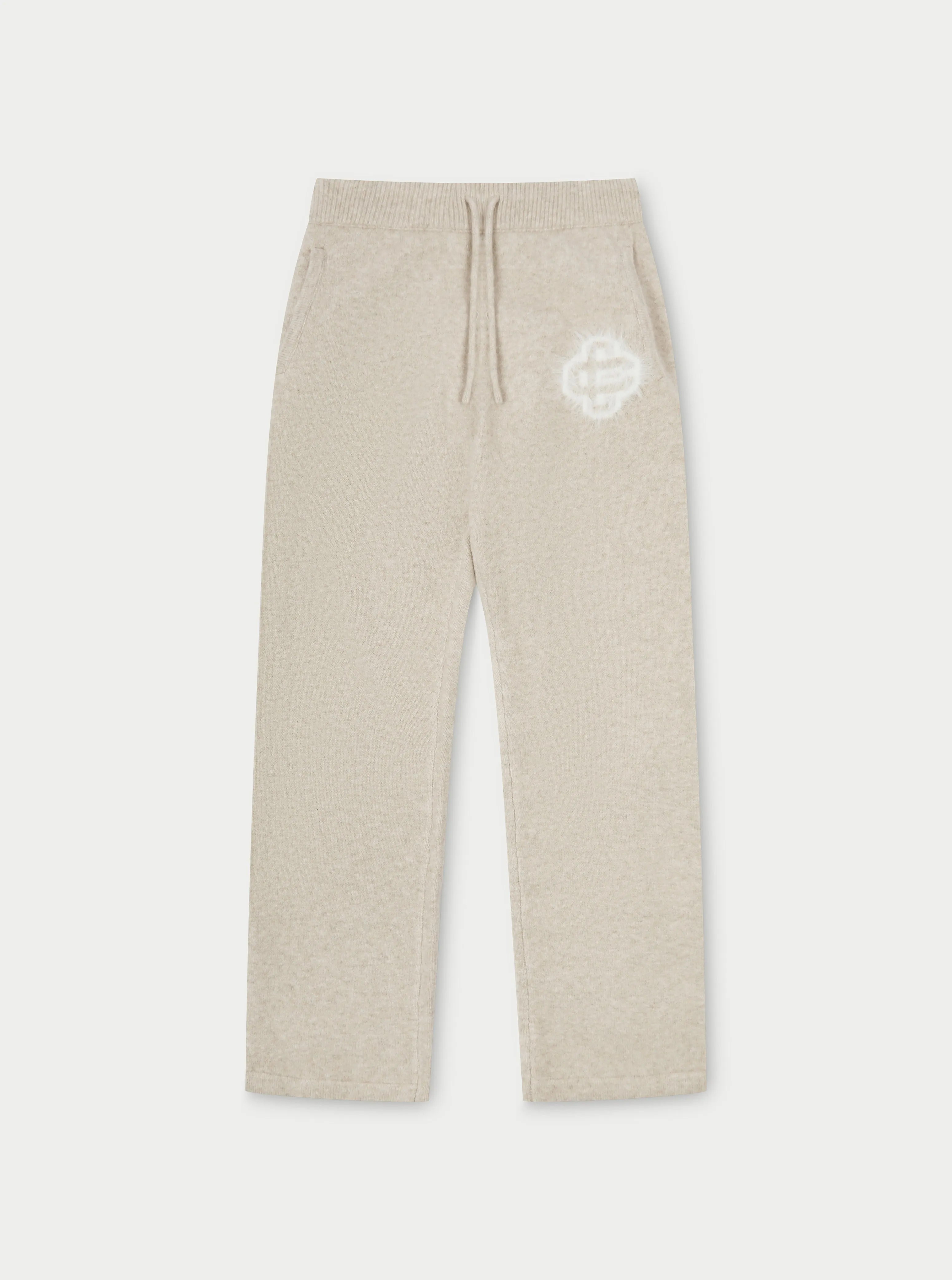 FLUFFY EMBLEM KNITTED JOGGERS - BEIGE