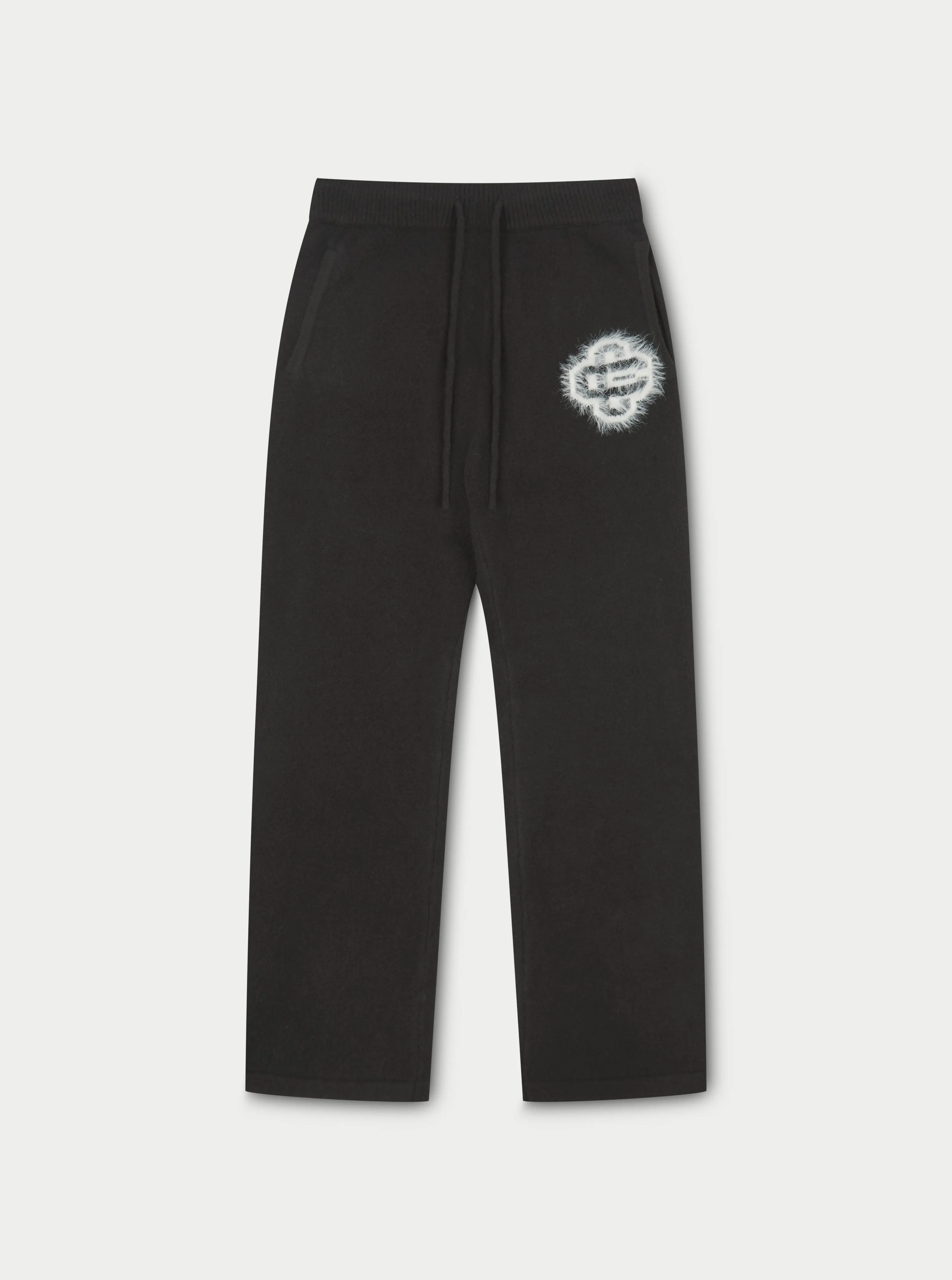 FLUFFY EMBLEM KNITTED JOGGERS - BLACK