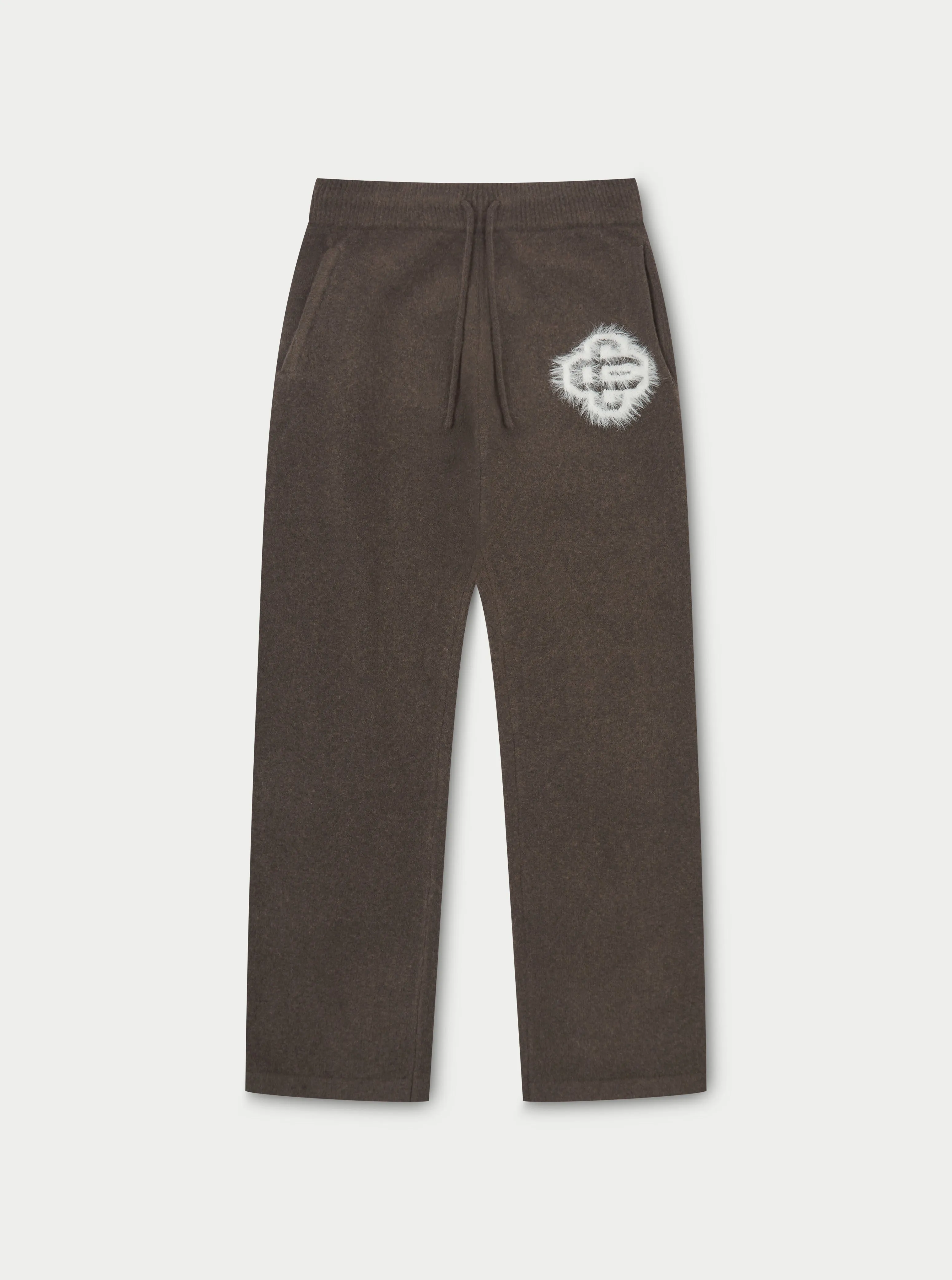 FLUFFY EMBLEM KNITTED JOGGERS - BROWN