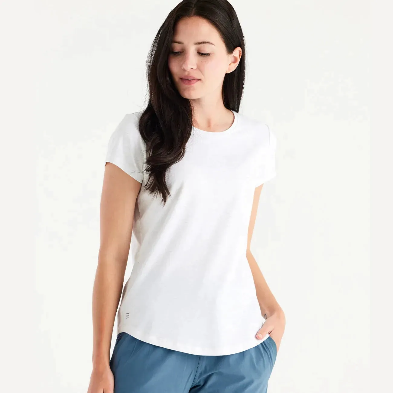 Free Fly Women's Bamboo Current Tee in Heather Bright White