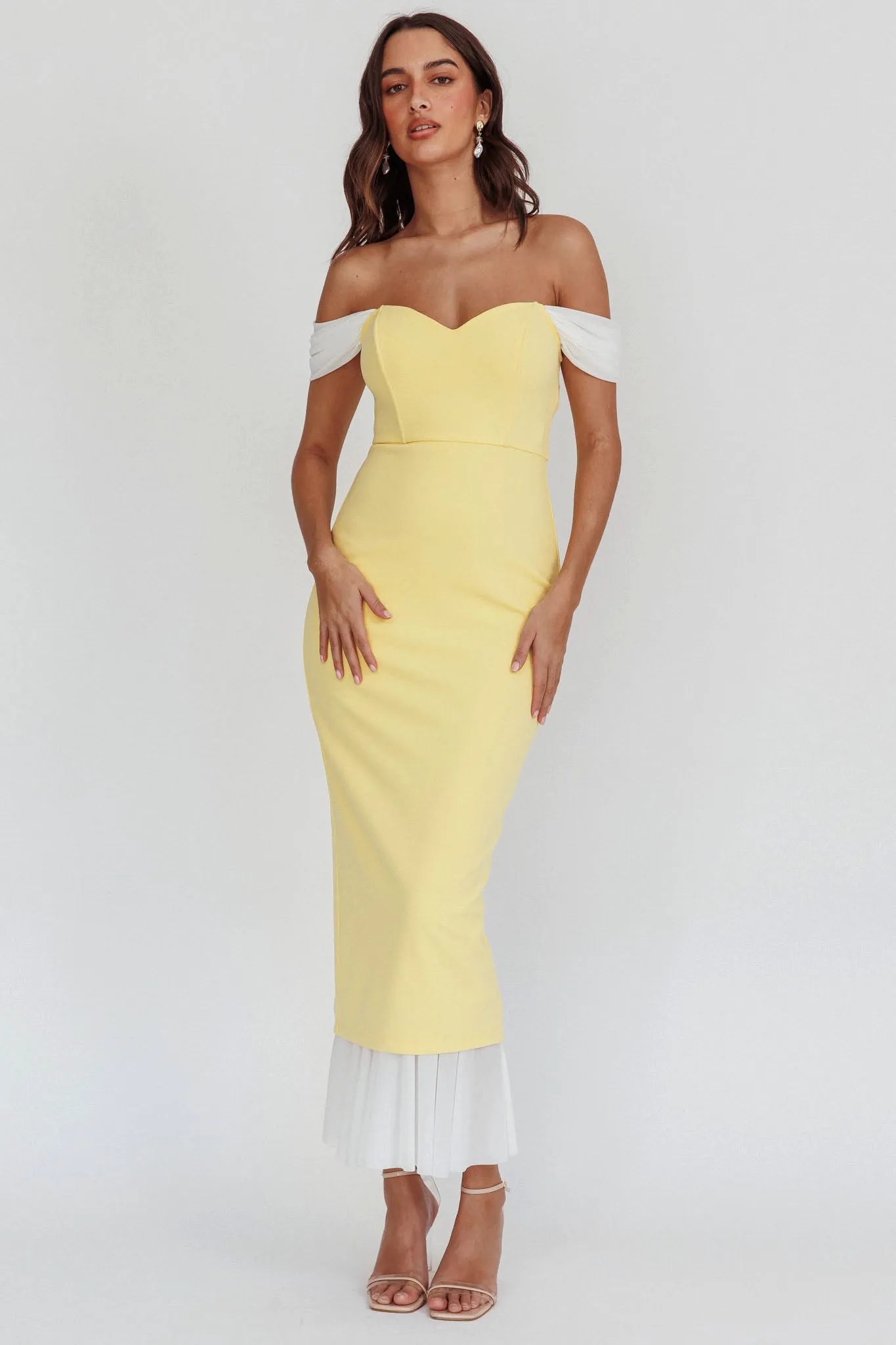 Freesia Off Shoulder Bodycon Midi Dress Lemon