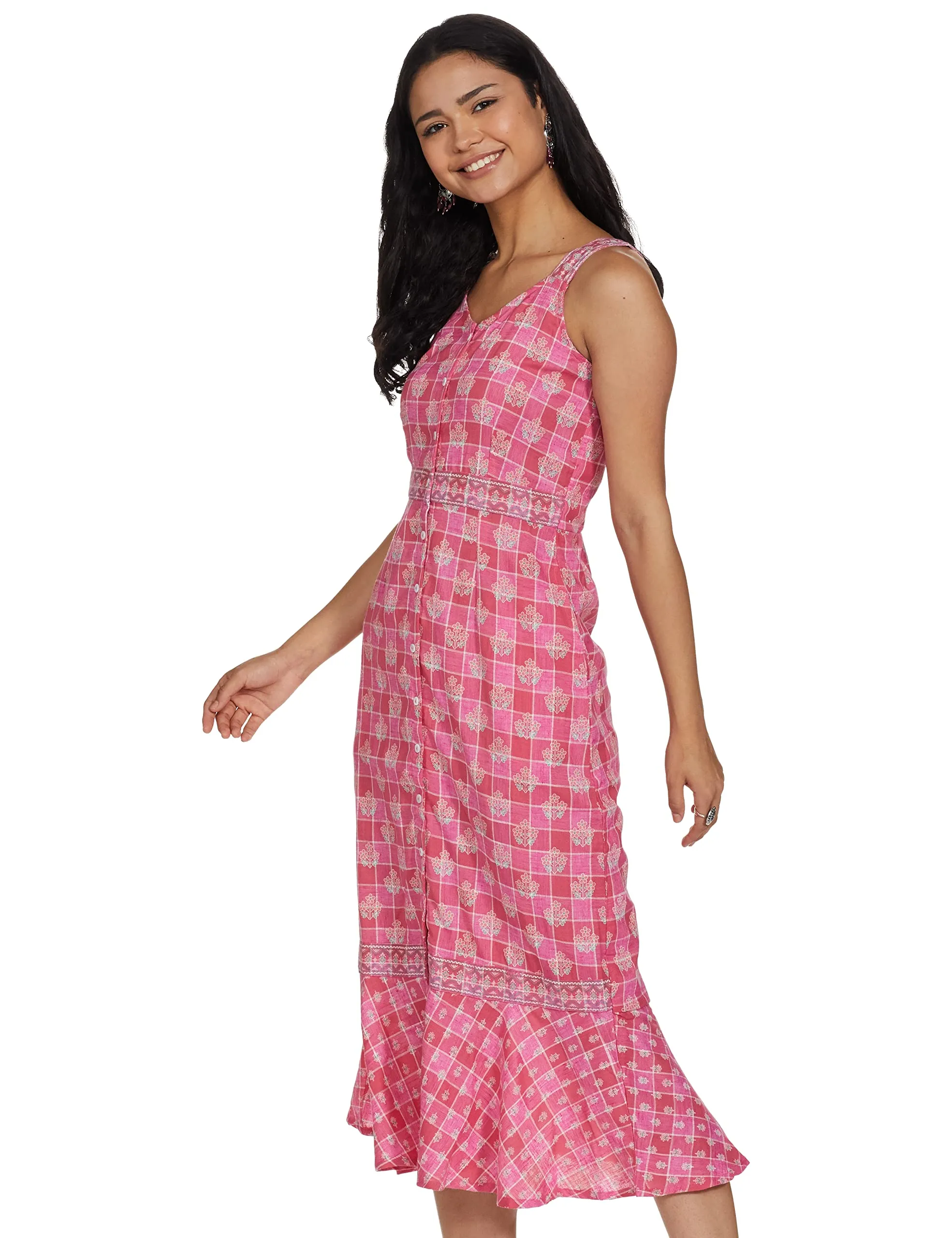 global desi Women's Viscose A-Line Knee-Length Dress (Pink)