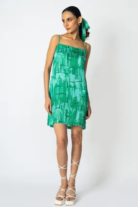 Green Brick Printed Slip Dress