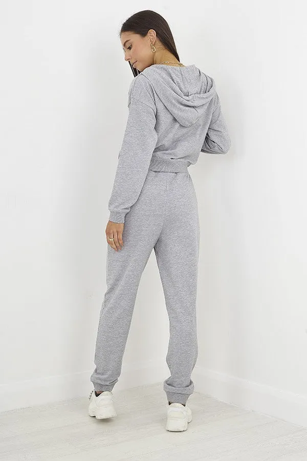 GREY MARL CROPPED ZIP THROUGH HOODED SWEATSHIRT