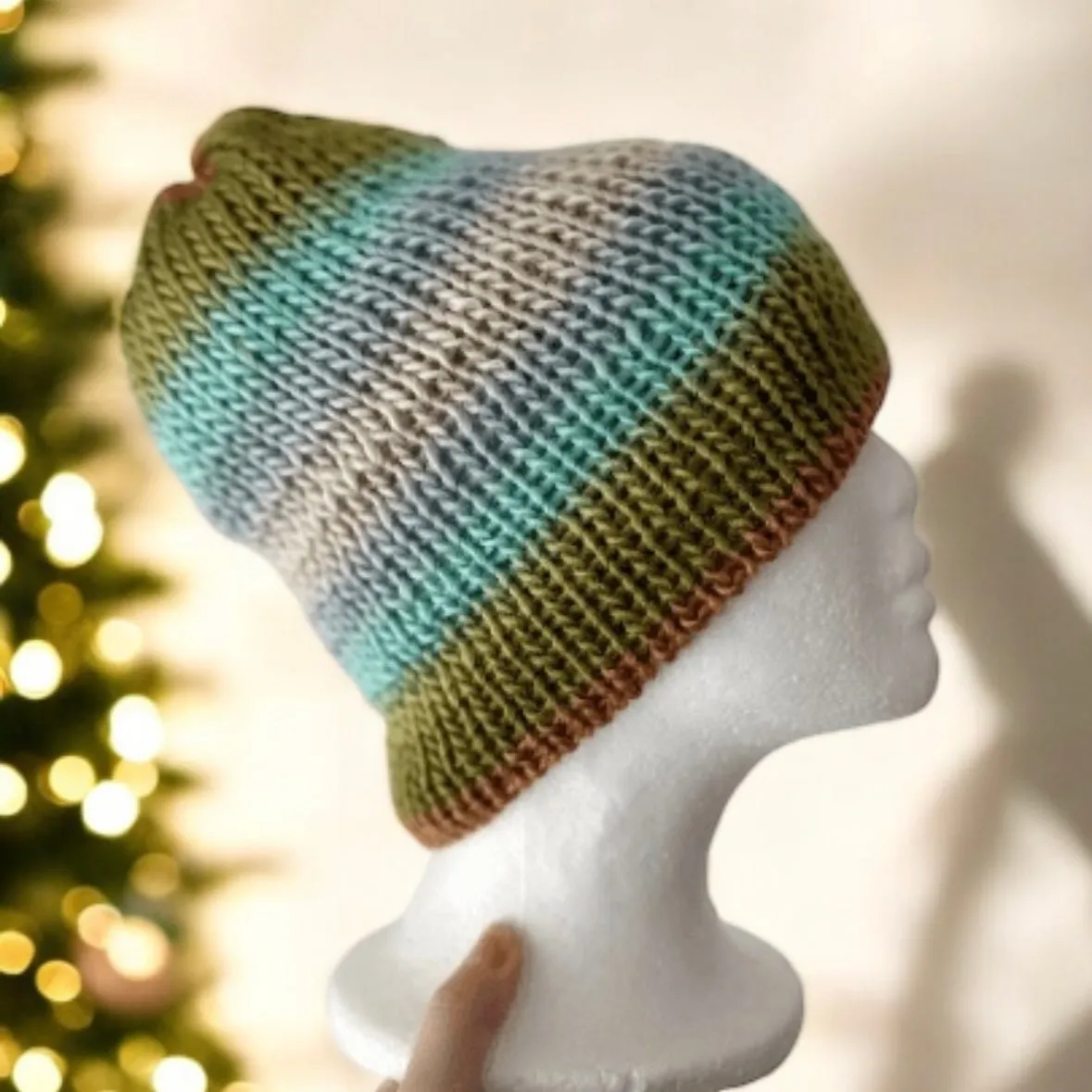 Handmade Double layered Beanie | double layered | Slouchy Hat in pastel rainbow | Knit beanie colourful candy vibrant | Fluffy and cozy winter hat