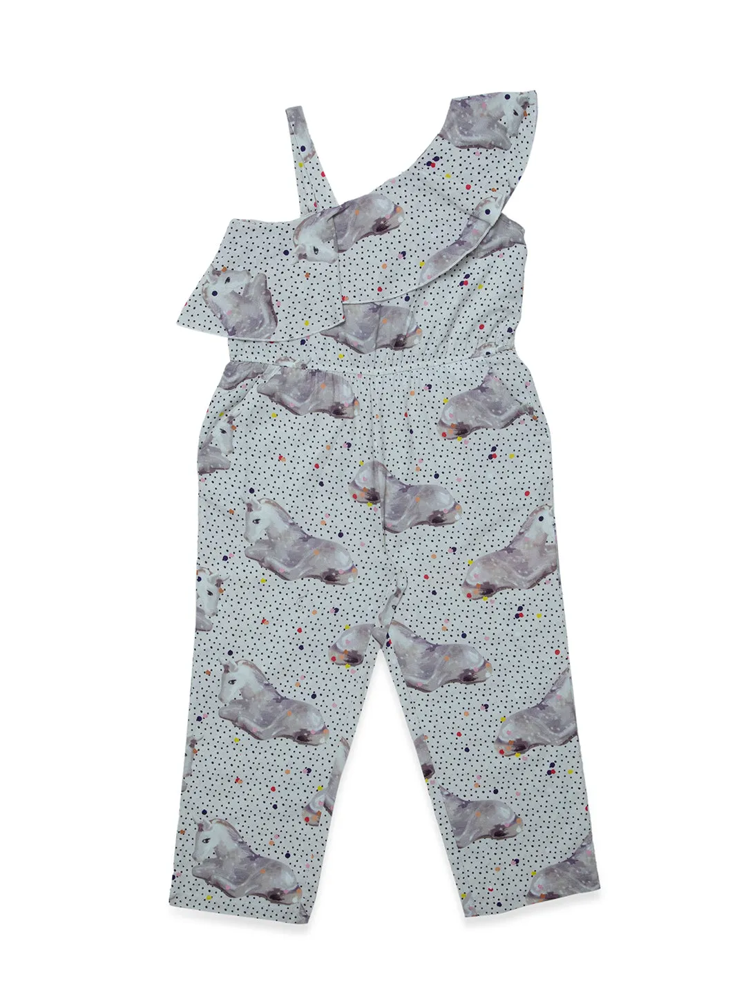 Hoop hippo Girls Sandprint Cotton Linen Jumpsuit