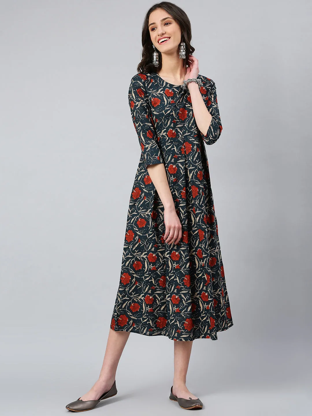 Idalia Navy Blue Foral Printed Dress