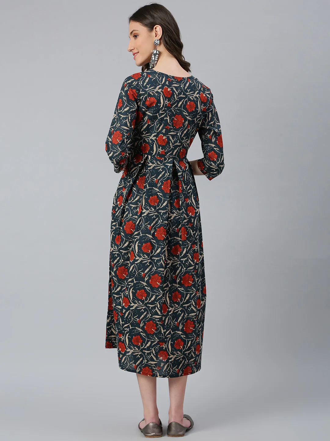 Idalia Navy Blue Foral Printed Dress