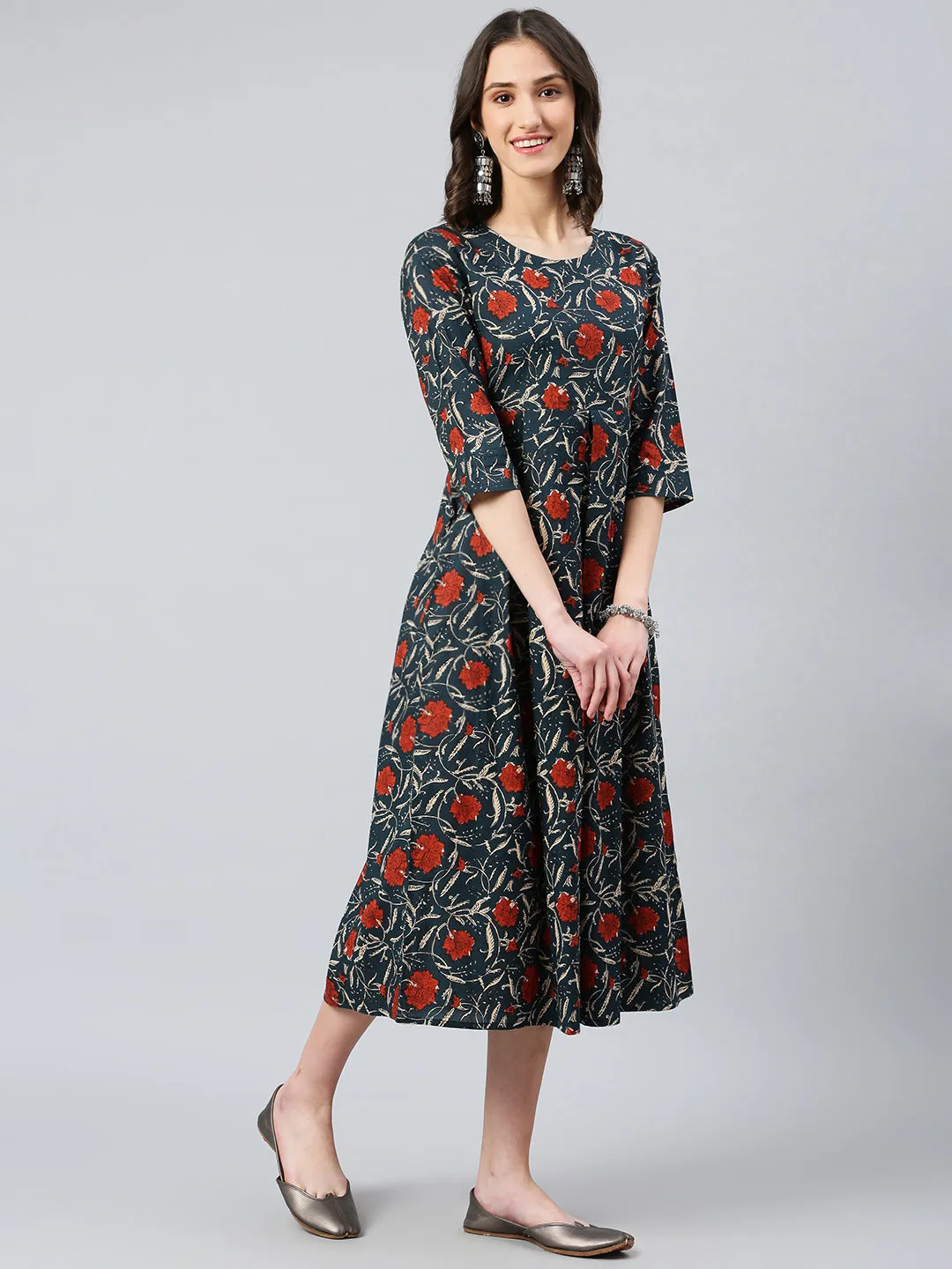 Idalia Navy Blue Foral Printed Dress