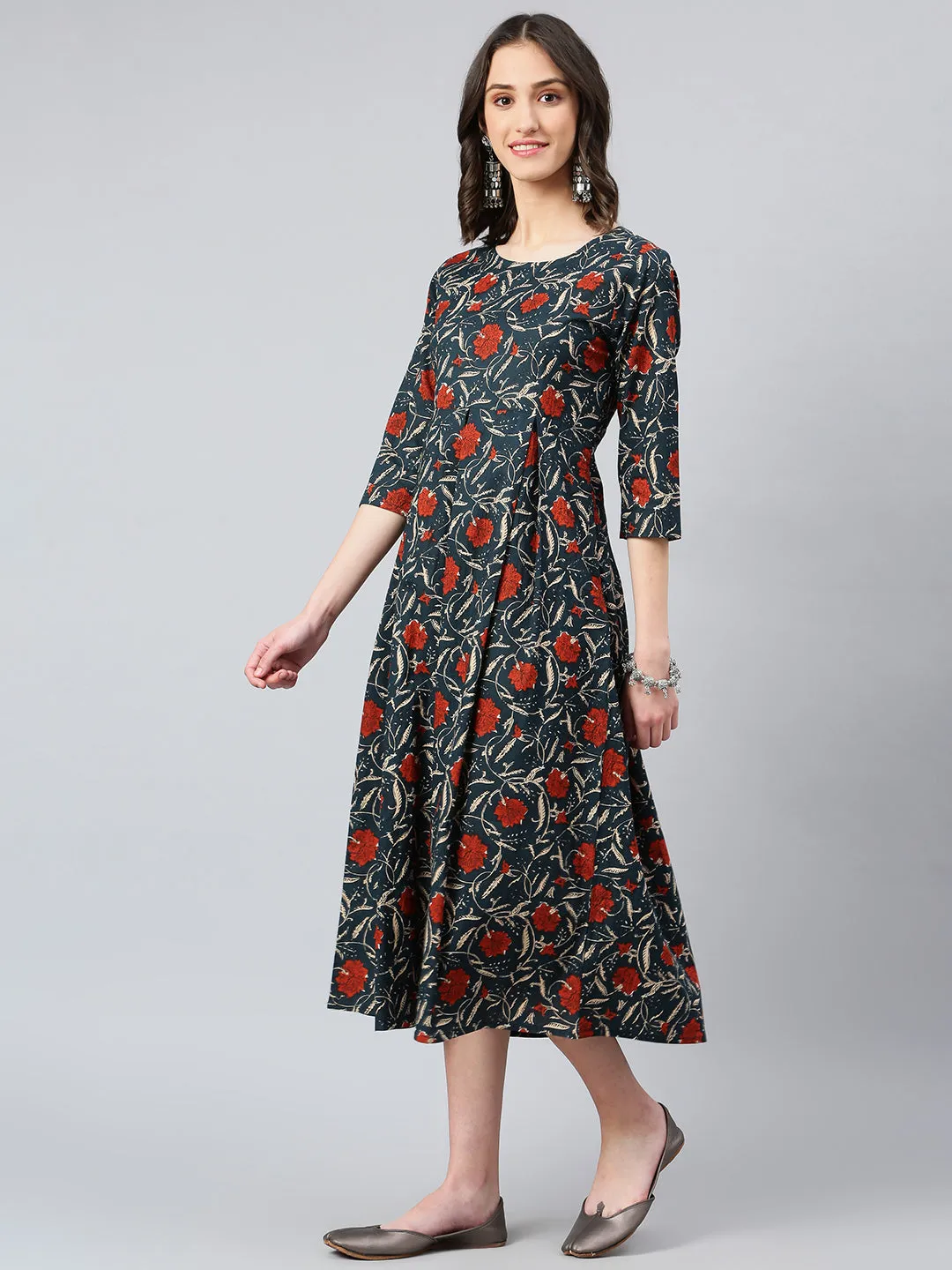 Idalia Navy Blue Foral Printed Dress