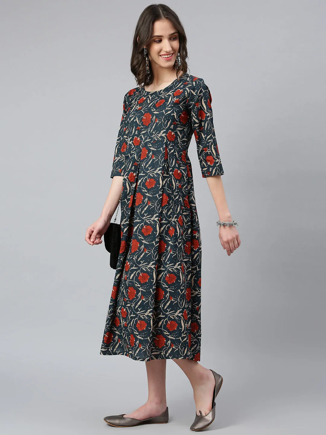 Idalia Navy Blue Foral Printed Dress