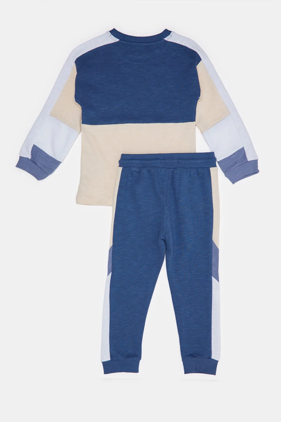 Infant Boys Beige And Blue Jogging Suit (2 Piece)