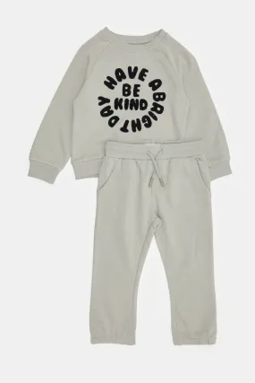 Infant Boys Grey Printed Jogging Suit (2 Piece)