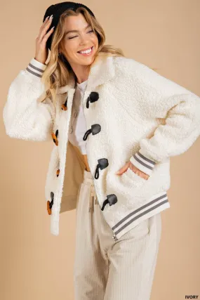 Ivory Fleece Toggle Sherpa Jacket