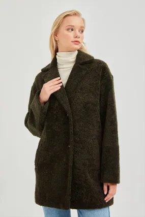 Karen Women's Oversize Shearling Sheepskin Coat - Olive