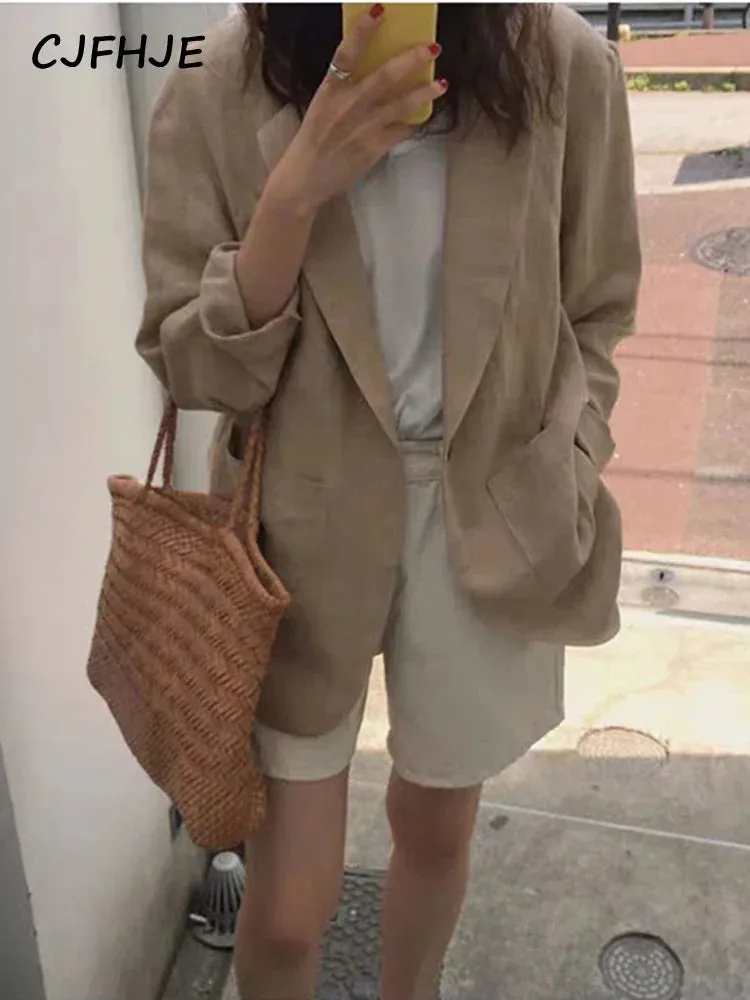 Khaki Casual Thin Cotton Loose Style Blazers