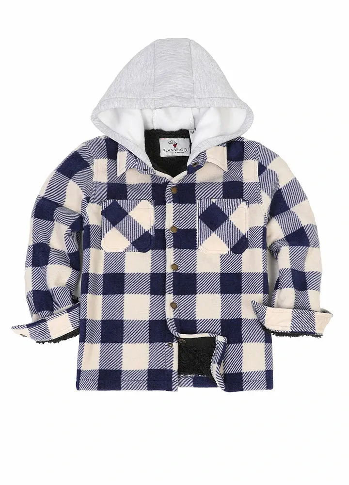 Kids Boys and Girls Sherpa Lined Warm Fleece Plaid Jacket with Hood