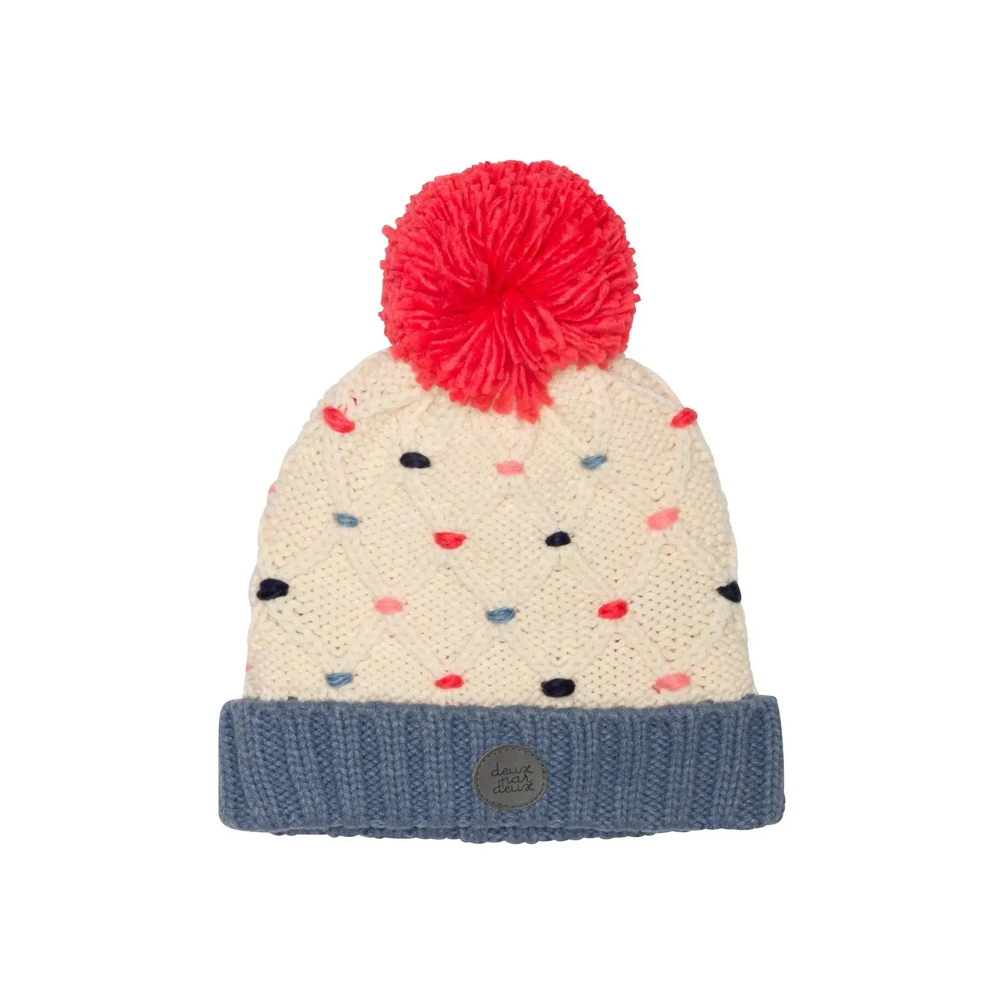 Knit Hat Off White, Blue And Red | DEUX PAR DEUX