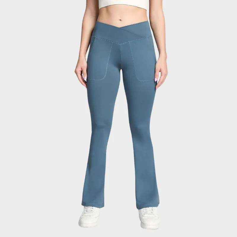 LEONIE - V-midja med delad fåll Yoga Sports Flare Leggings