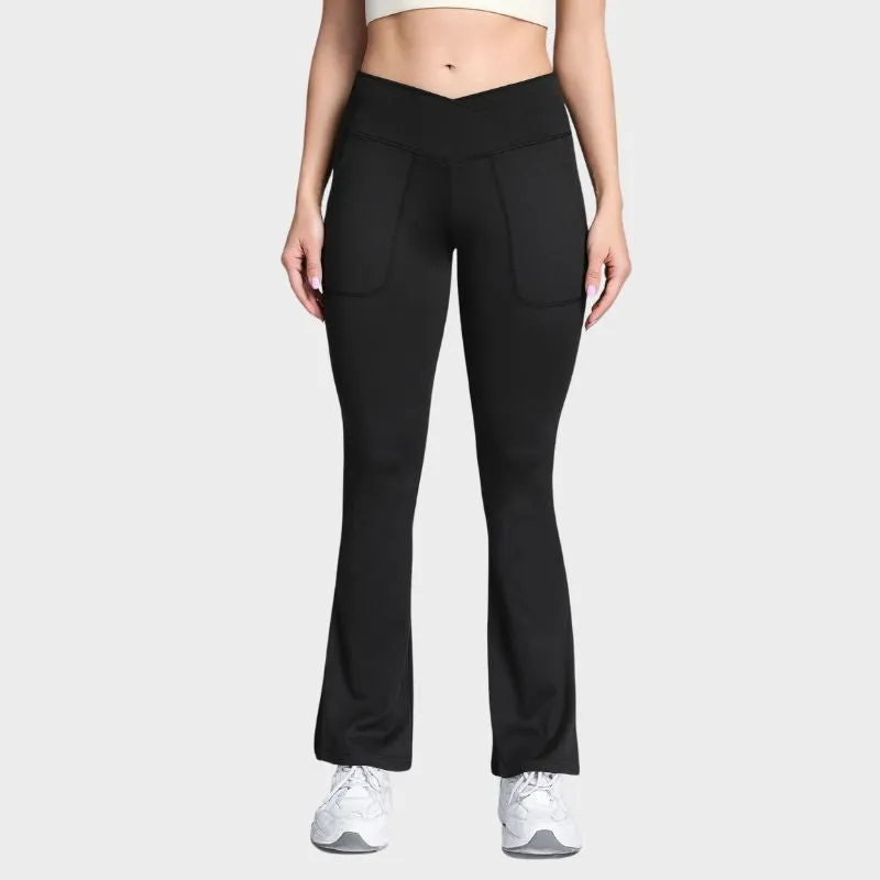 LEONIE - V-midja med delad fåll Yoga Sports Flare Leggings