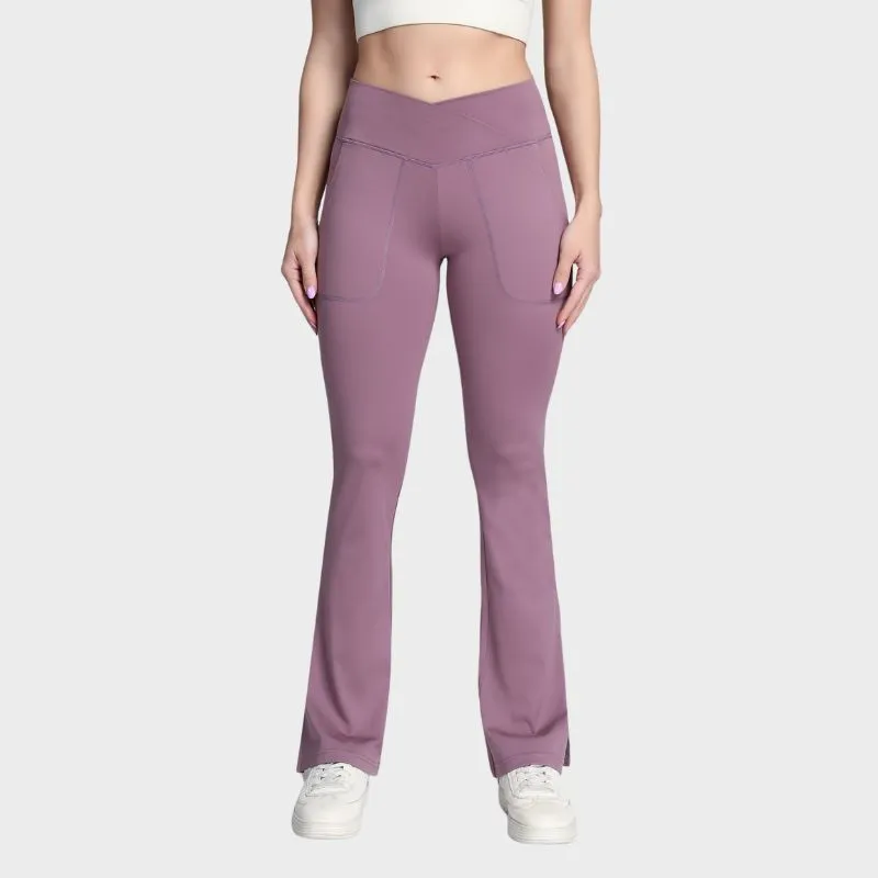 LEONIE - V-midja med delad fåll Yoga Sports Flare Leggings