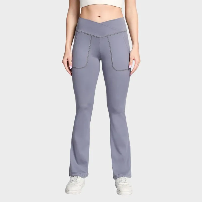 LEONIE - V-midja med delad fåll Yoga Sports Flare Leggings