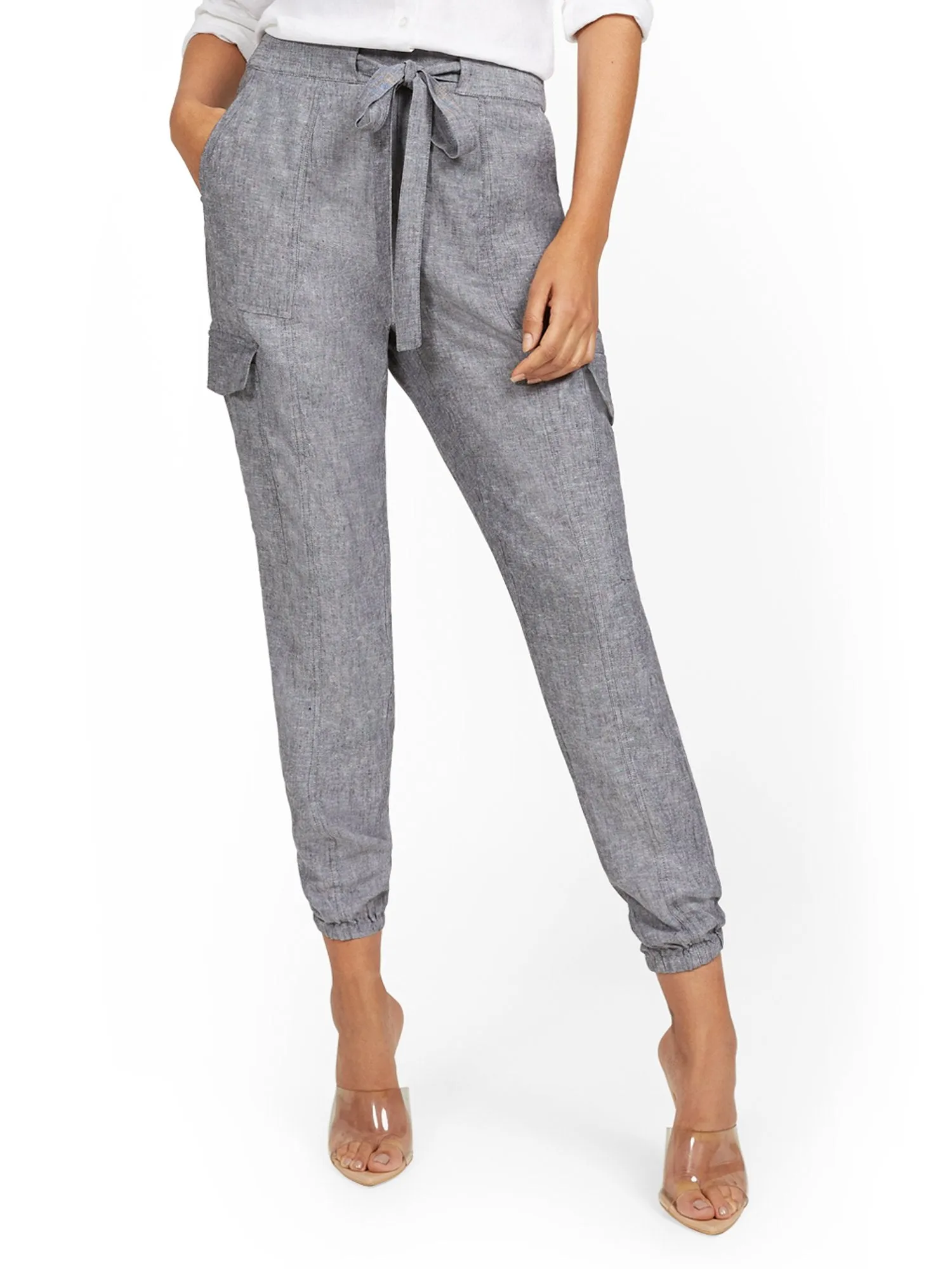 Linen-Blend High-Waisted Cargo Jogger Pant