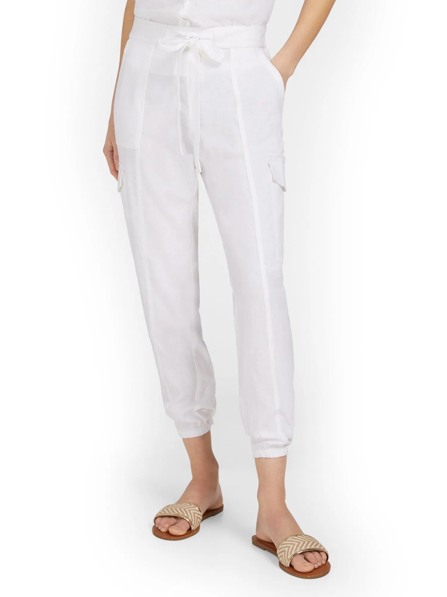 Linen-Blend High-Waisted Cargo Jogger Pant