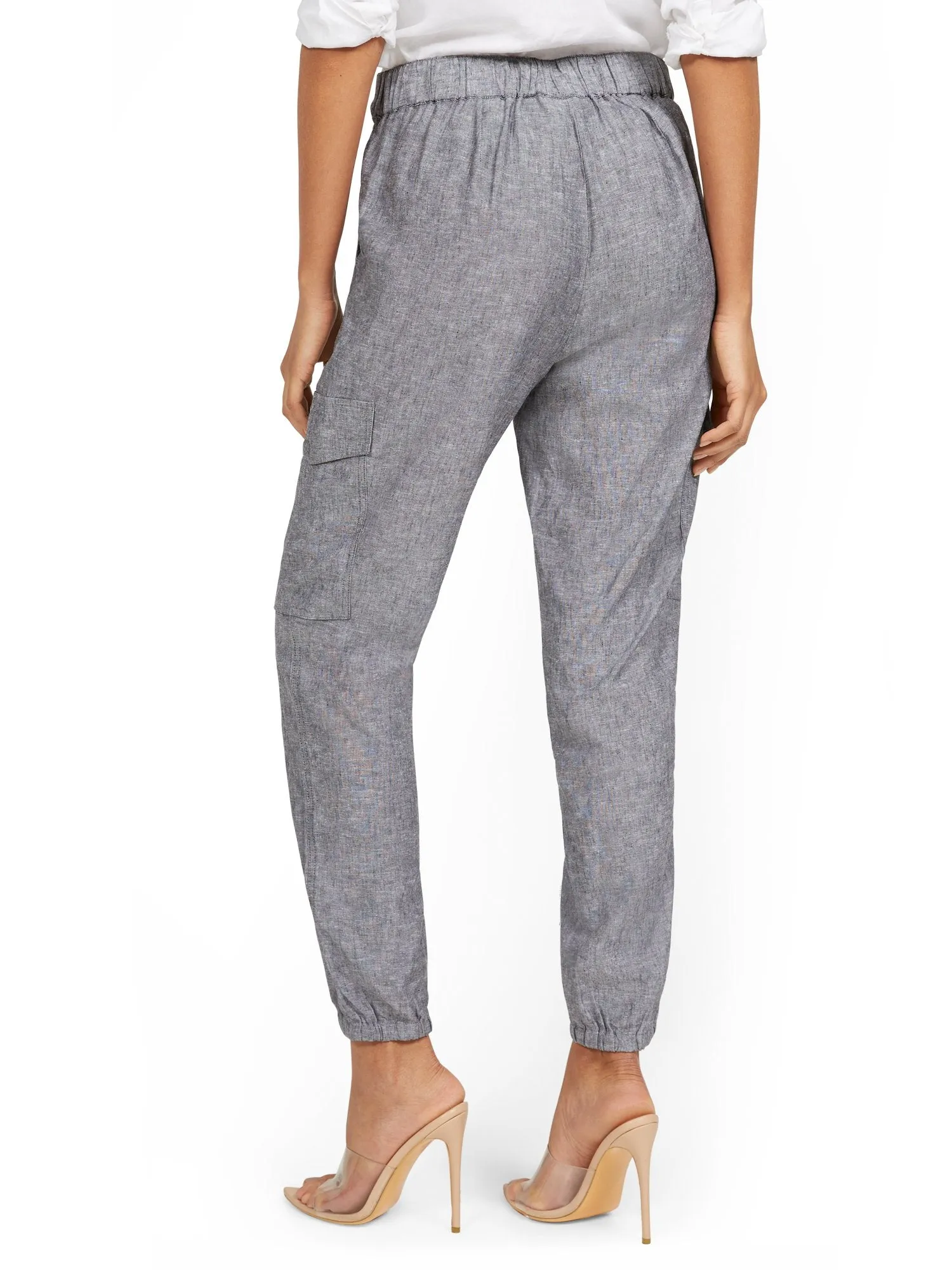 Linen-Blend High-Waisted Cargo Jogger Pant