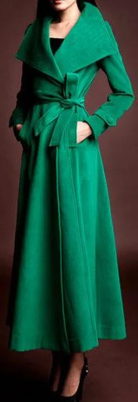 Long Cashmere & Wool Blend Coat, Green