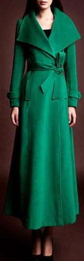 Long Cashmere & Wool Blend Coat, Green