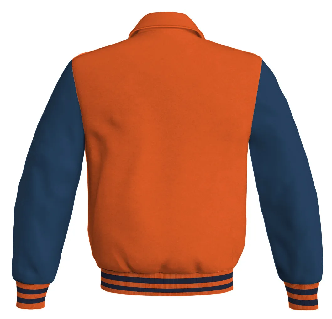 Luxury Bomber Classic Jacket Orange Body and Navy Blue Leather Sleeves